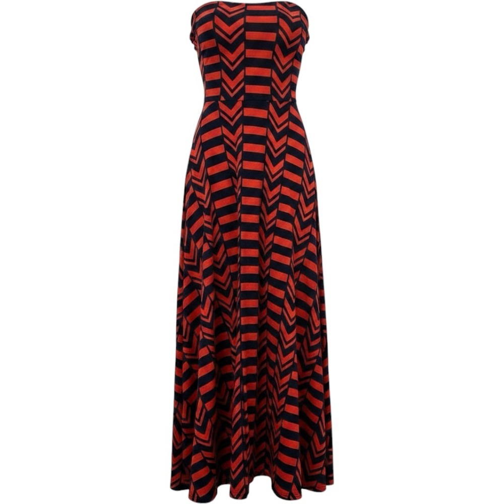 True Light USA  Red Navy  Chevron Stripe Maxi Skirt Stretch Tomato Girl Women S